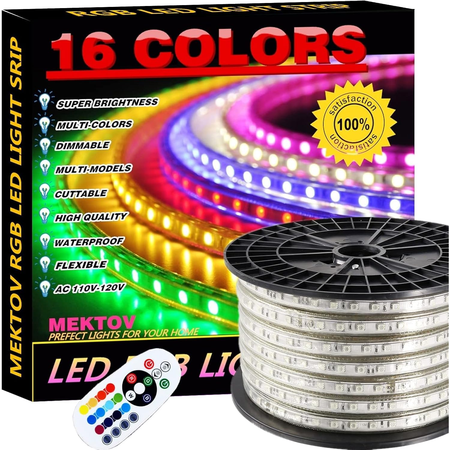5050 Rgb Led Strip Lights Ac 110V Home Decoration Multi-Colors/Dimmable/Multi-Modes/Waterproof/Flexible Led Rope Light With Remote (65.5Ft/20M)