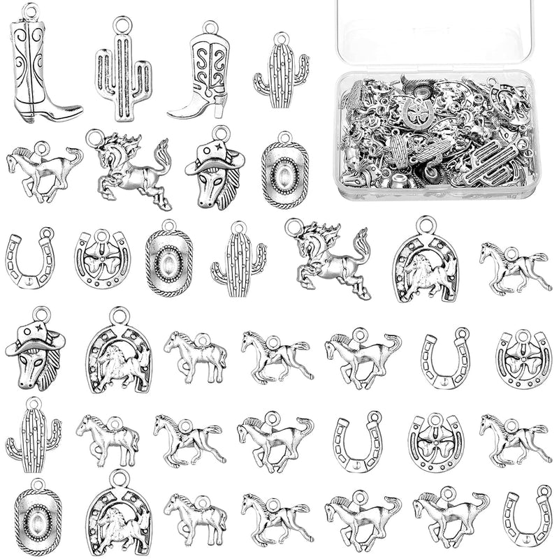 78 Pieces Western Cowboy Charms Pendants Horse Hat Cactus Cowboy Boot Charms A