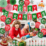 Christmas Party Balloon Set,Christmas Party Decorations Supplies Set, Reusable Indoor Kit With Merry Christmas Banner, Snowman Garland, Balloons, Hanging Swirls, Tissue Fan Flower, 55 Pieces