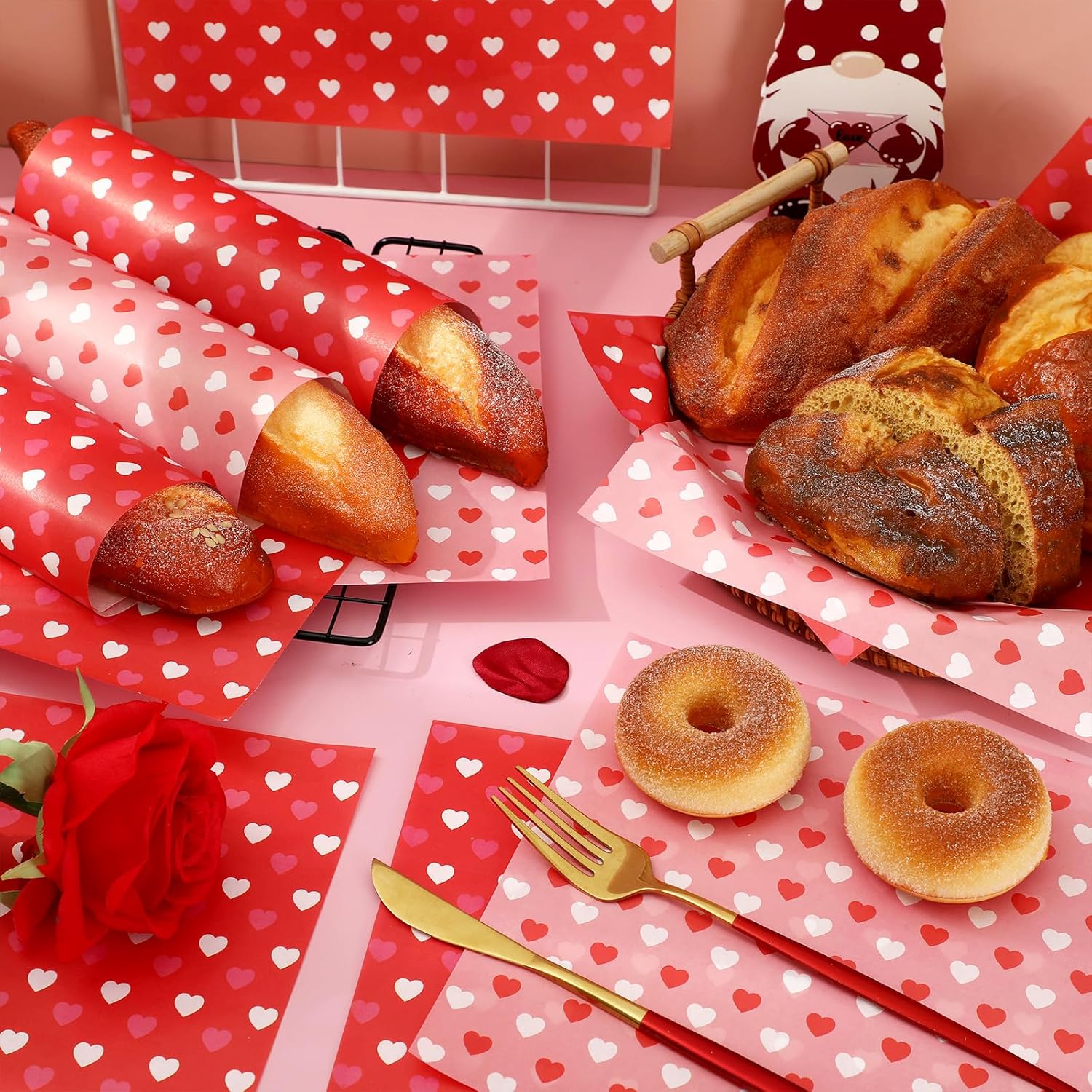 100 Pcs Valentine'S Day Wax Paper Red Pink Heart Waterproof Oil-Proof Deli Paper Tissue Sheets For Food Sandwich Picnic Basket Liners Kitchen Bakery Party Decor Supplies