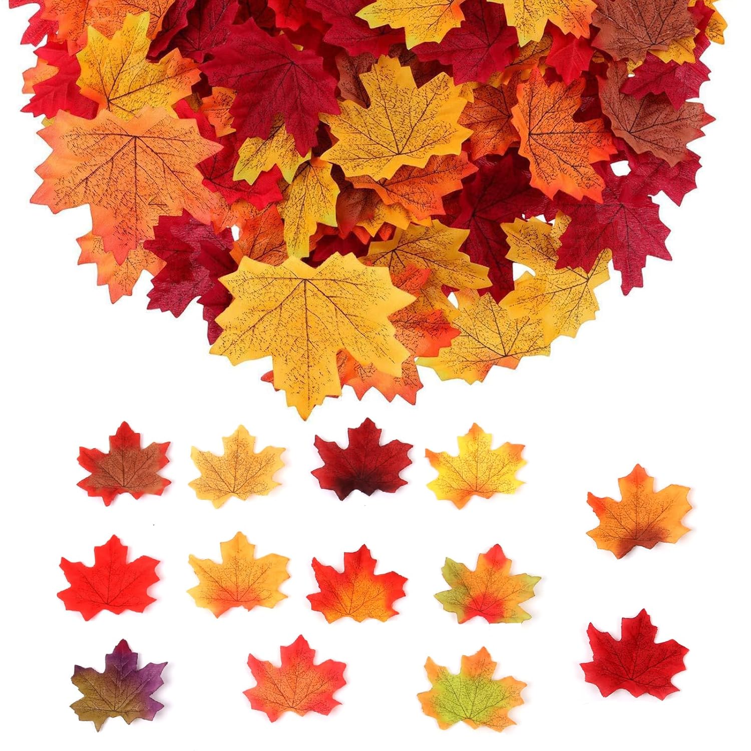 300 Pcs Fake Fall Leaves, 8Cm/3.15Inch Autumn Leaves, Fall Party Decorations Maple Leaf Cutouts Decor Artificial Plastic Craft Autumn Decoration Foliage For Thanksgiving Party Weddings