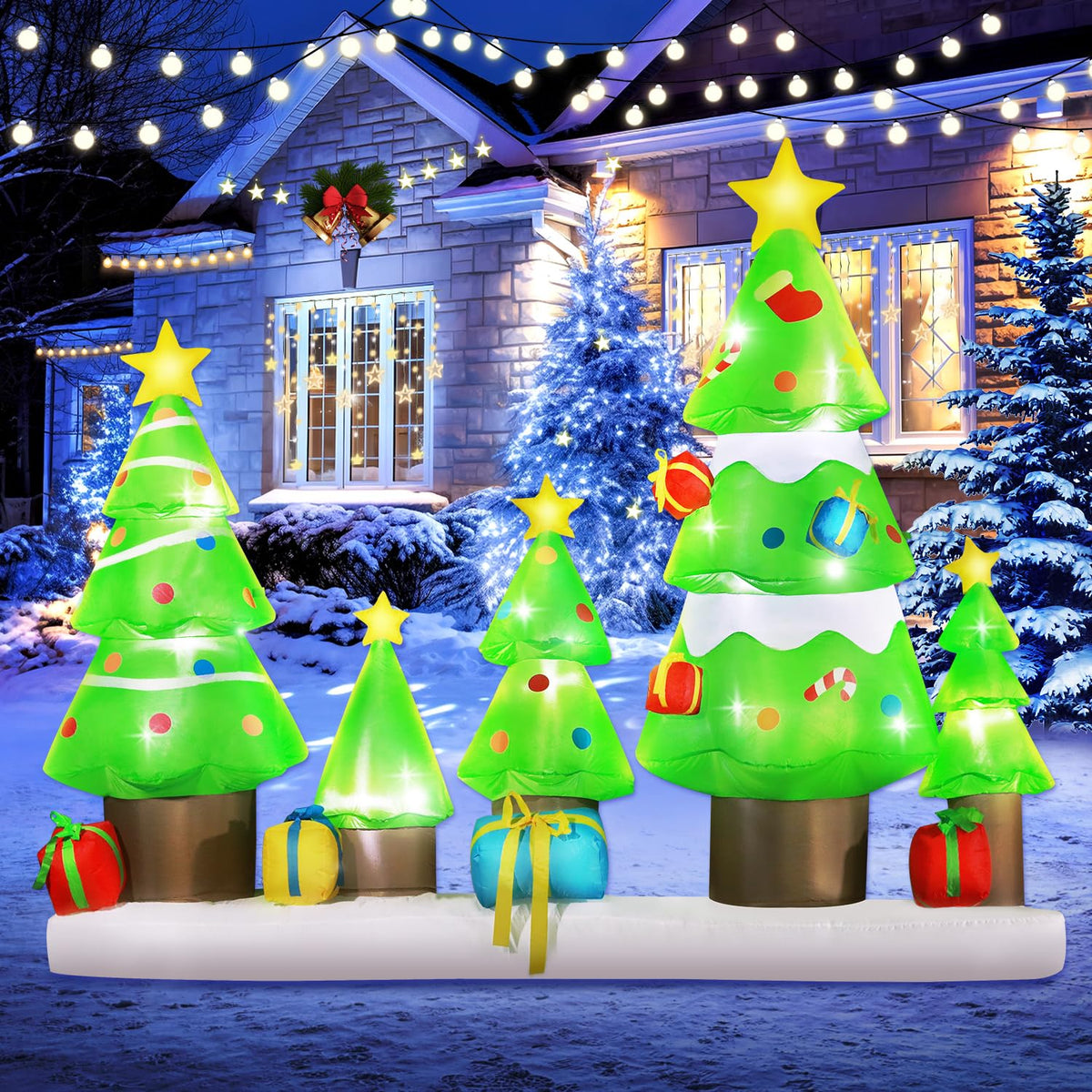 9 Ft Long Huge Christmas Inflatable Tree Set Outdoor Decoration With Gift Boxes, Led Lights Holiday Blow Up Yard Decorat