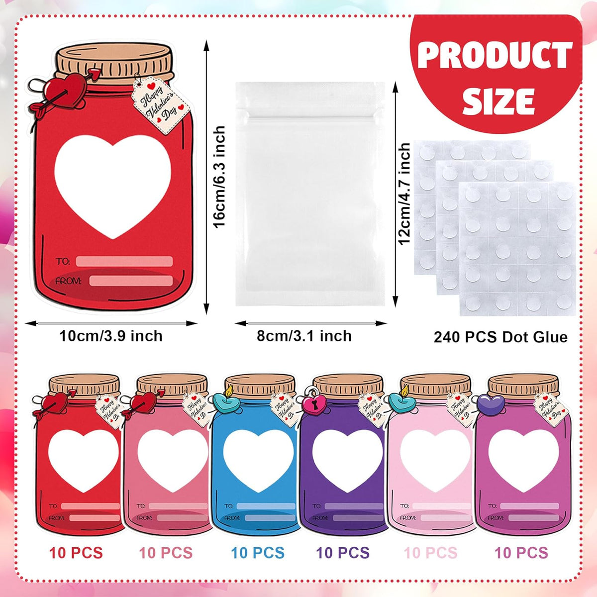 60 Pack Valentines Cards Mason Candy Jar For Kids Happy Valentines Day Card Bulk Funny Valentine Gifts Exchange Cards For School Classroom Exchange Party Favors (Candy Not Included)