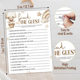 Find The Guest Games, 5X7 Inch Funny Baby Shower Games Cards, 25 Gender Neutral Cards, Cute Brown Bear Print, Gender Reveal Party Favor & Supplies, Baby Shower Decoration-B11