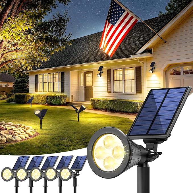 6 Pack Solar Spot Lights Waterproof Warm White 2 Mode Auto On Off Yard Garden Lights