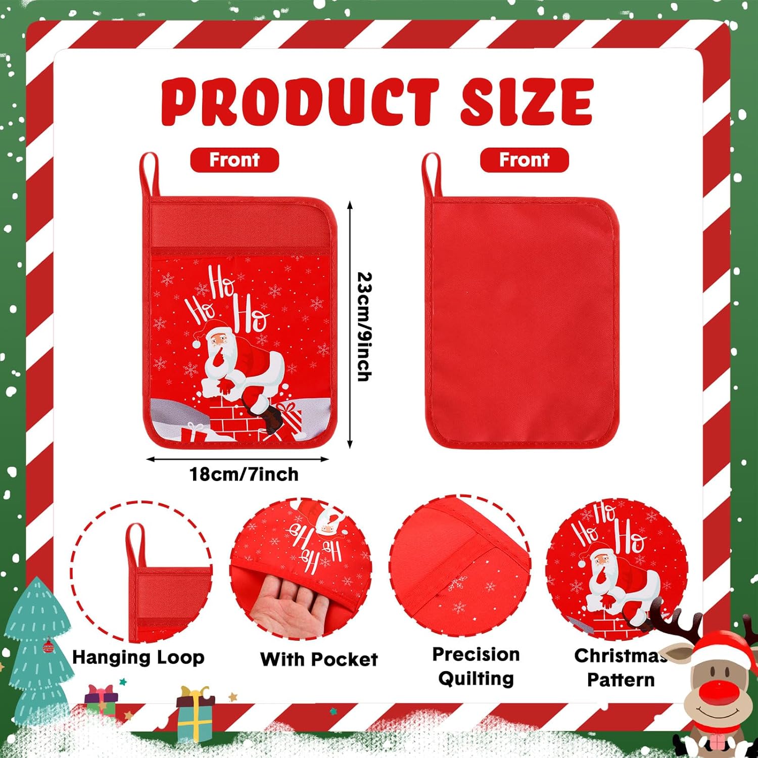 12 Pcs Christmas Pot Holders With Pocket Funny Pot Holders For Kitchen Hot And Oven Mitts Holiday Potholder Neighbor Gift Cookie Bag For Coworker Teacher Baking Cooking(Christmas, Red)