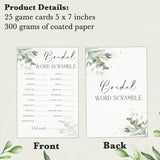 Wedding Shower Game Cards, 30 Greenery Bridal Word Scramble Cards & 1 Answer Card For Bachelorette Engagement Party Reception Supplies Decor- B08