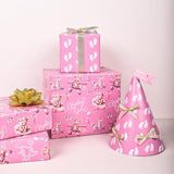 Baby Girl Reversible Wrapping Paper Roll For Kids Girls Women - Pink Bear Airplane And Baby Feet Design For Birthday Present New Baby Shower Decoration Total 28.5Sq.Ft