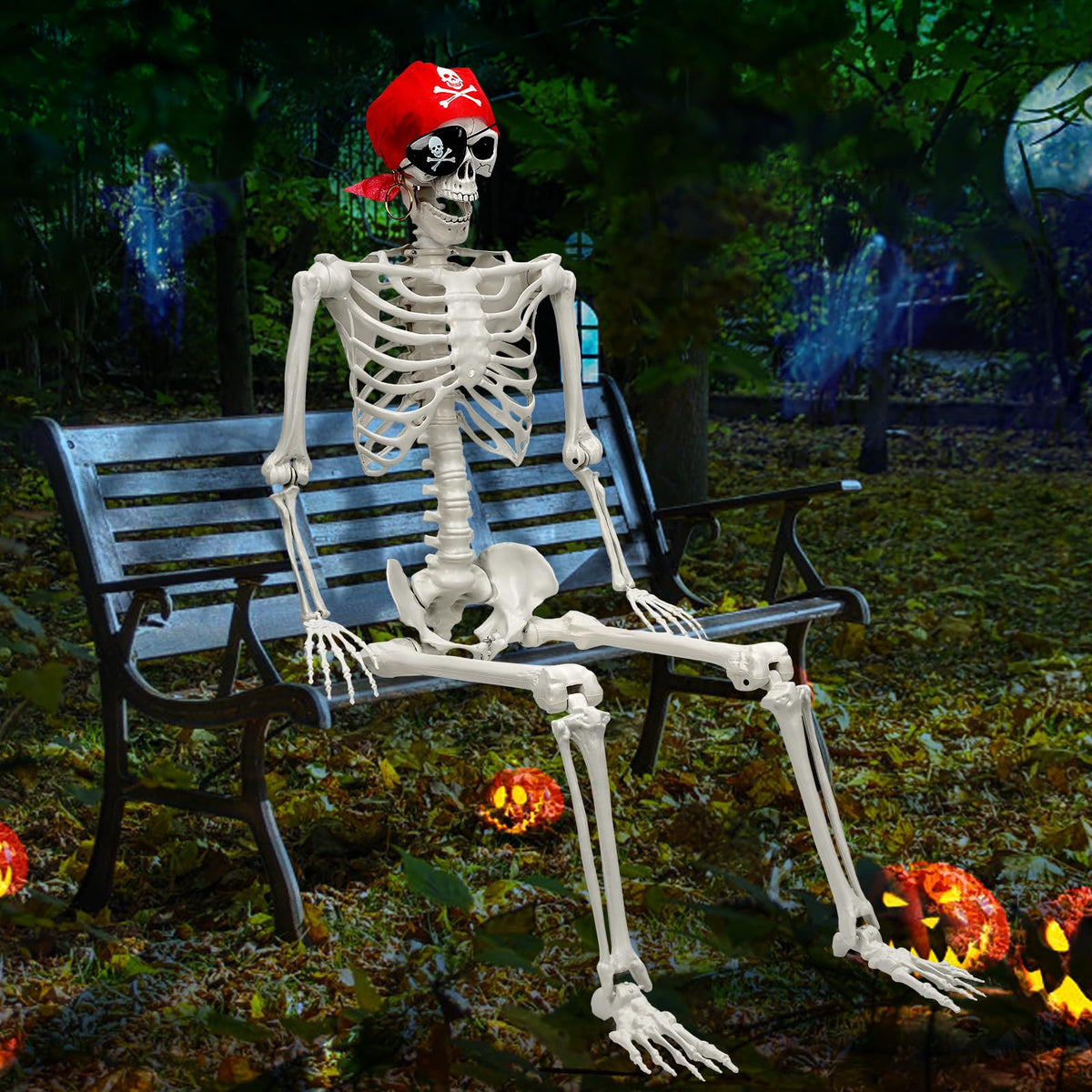 5.5 FT Skeleton Halloween Decorations, Posable Full Body Life-Size Skeleton Prop with Movable Joints for Halloween Decorations Haunted House Outdoor Yard Prop