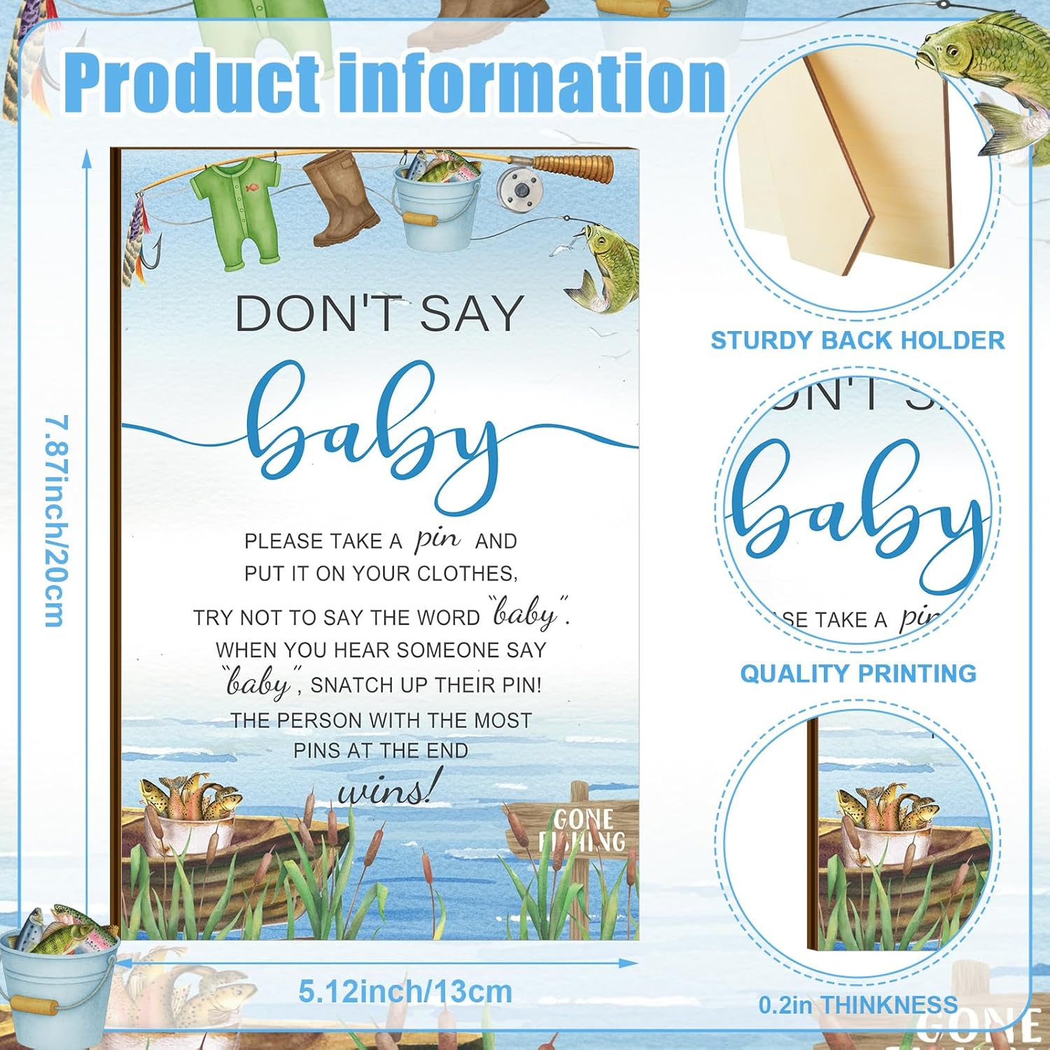321 Pcs Fishing Don'T Say Baby Shower Game Supplies For Boys Include 50 Activity Cards 1 Don'T Say Baby Sign 50 Clothespins 20 Pencils For Price Is Right Prediction Bingo Game Party Decor