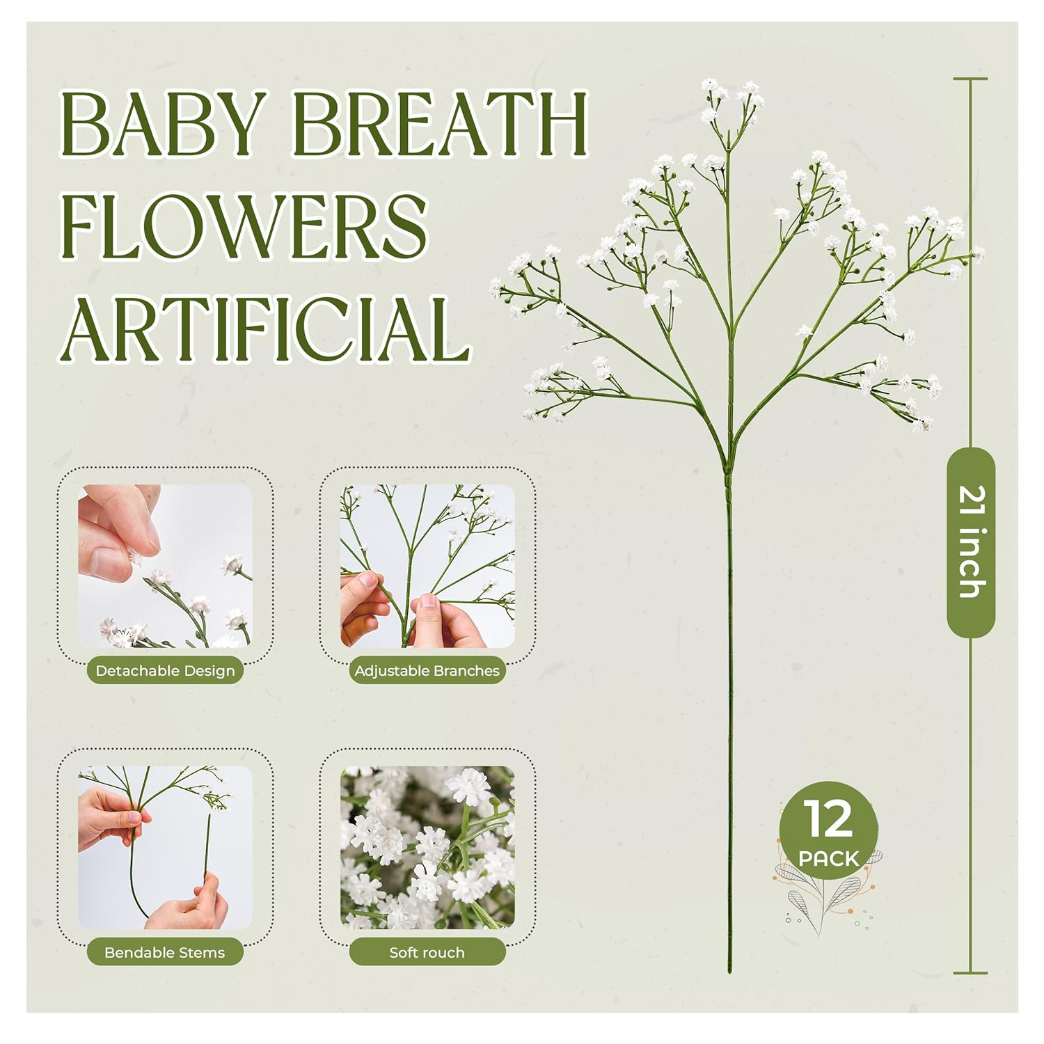 12Pcs Babys Breath Artificial Flowers White Fake Babies Breath Gypsophila Bulk Real Touch Faux Baby'S Breath Flowers Diy For Wedding Centerpieces Floral Arrangements Home Party Decoration
