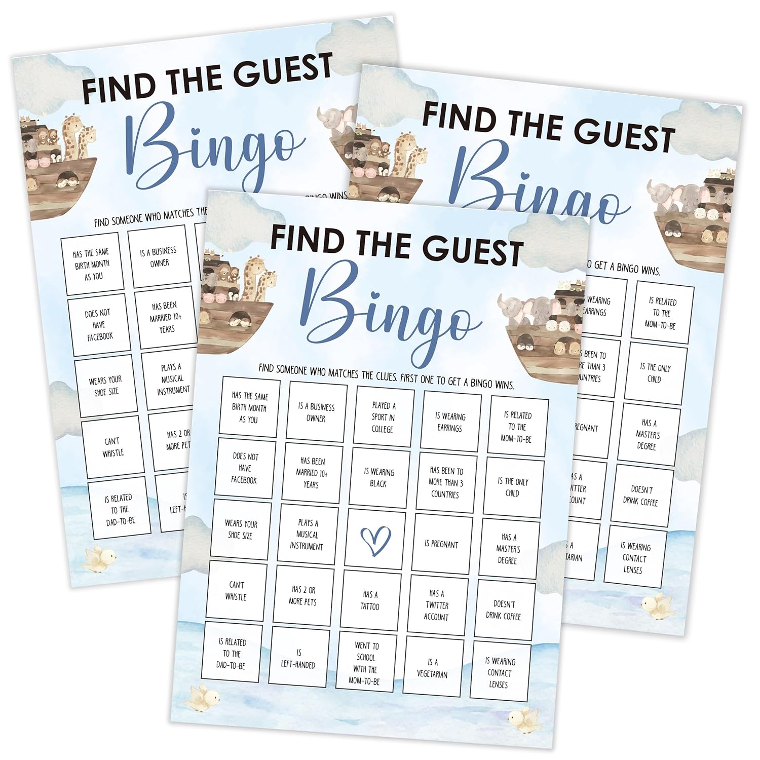 Noah'S Ark Find The Guest Bingo Game, Baby Shower Games, Pack Of 30 Game Cards, Gender Neutral Boy Or Girl - Fa49