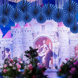 Blue Party Hanging Fans Diy Set - 12Pcs Paper Fans, Pinwheels, Craft For Wedding, Birthday, Christmas Party Decoration