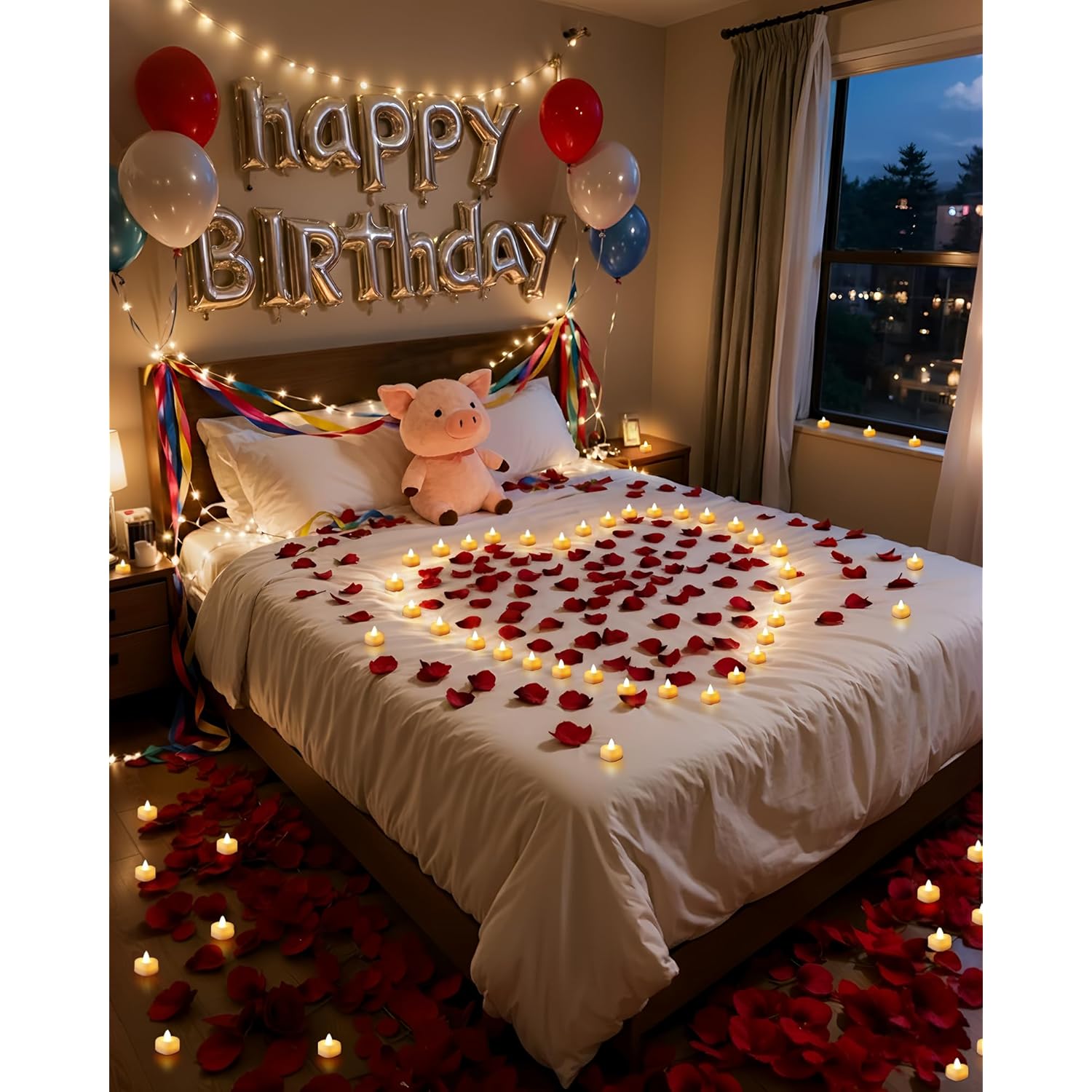 1000 Pieces Artificial Rose Petals With 12 Heart Led Tea Lights Candles Kit, Rose Petals And Candles Set For Proposal, Anniversary, Valentine'S Day, Special Romantic Night, Wedding Table Decor