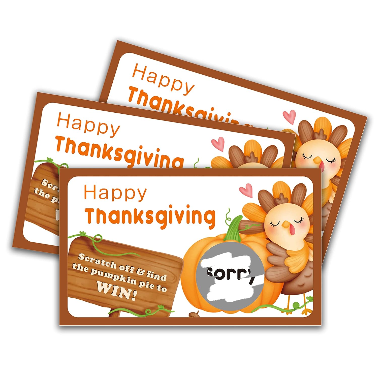 Happy Thanksgiving Scratch Off Game Cards - 50 Pack- Find The Pumpkin Pie To Win - Turkey& Pumpkin Thanksgiving Party Game For Adults Family Fun Dinner Activities - A01