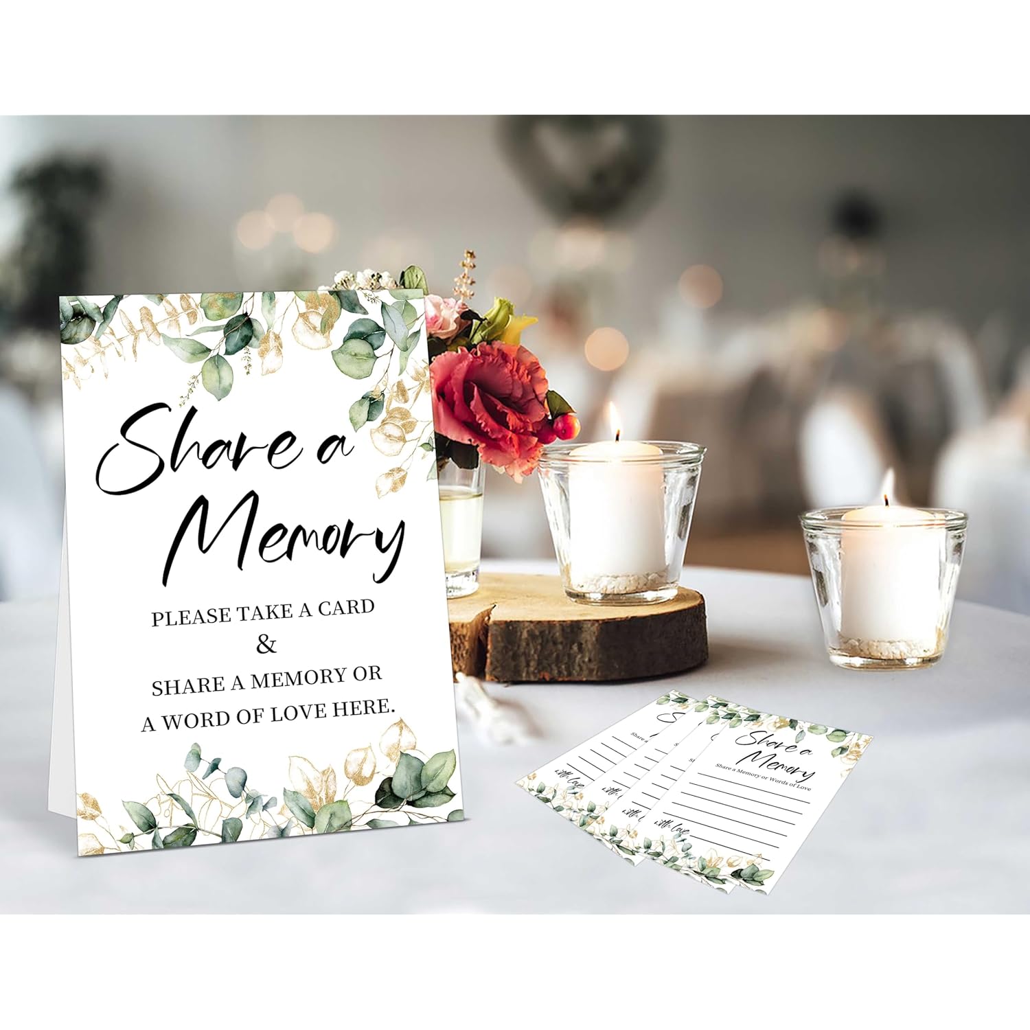 Share A Memory Cards For Celebration Of Life Decorations Ideas - 30 Greenery Memorial Cards And 1 Sign, Guest Book Alternative For Funeral Graduation Wedding Bridal Shower Anniversary Retirement