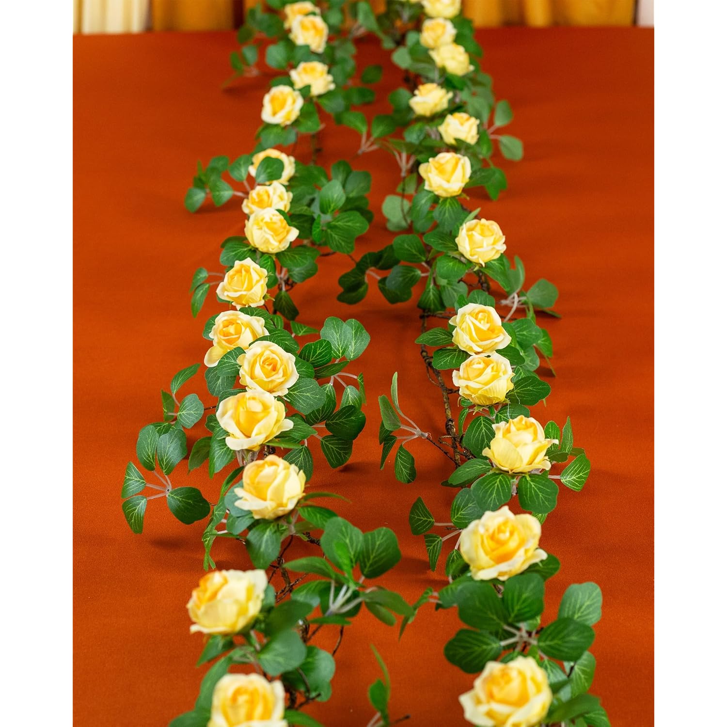 Bendable Artificial Rose Vine Yellow Flower Garland, Vinage Flower Decoration For Room Wall Home Decoration (2, Yellow)