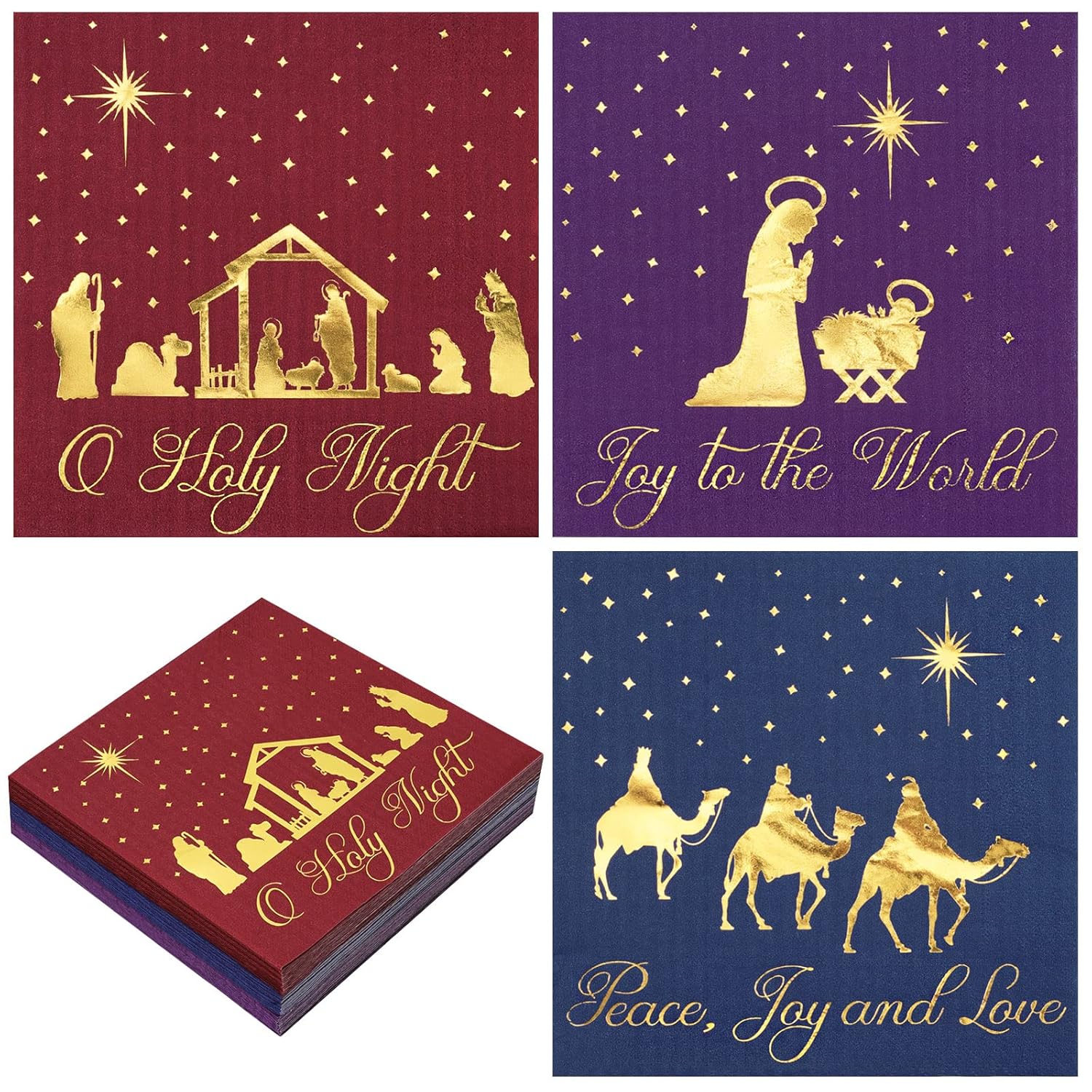 75 Pack Christmas Jesus Napkins Holy Night Nativity Disposable Paper Napkins 6.5In Jesus Joy To The World Gold Foil Lunch Napkin For Xmas Holiday Party Supplies Dinner Table Decor