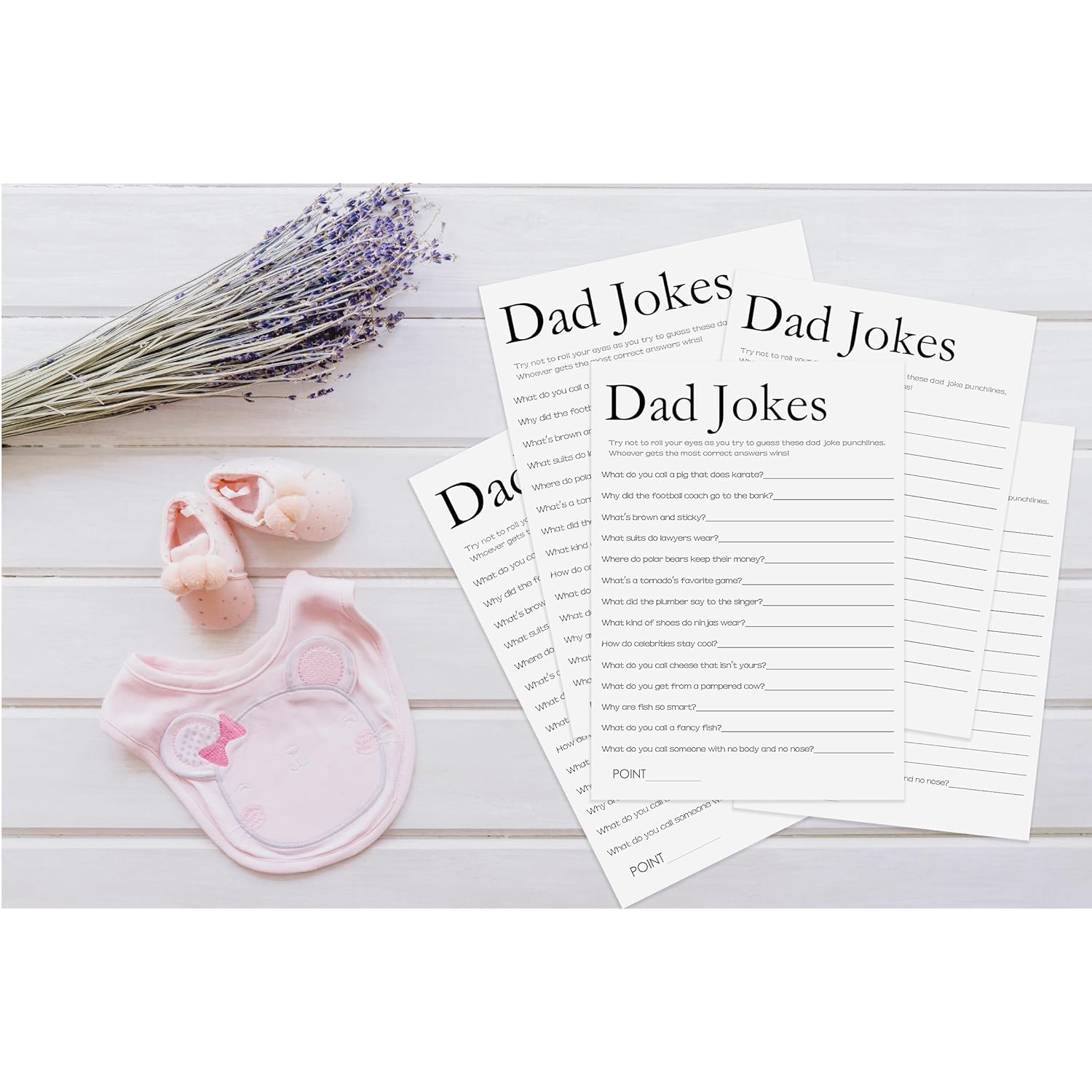 Minimalist Dad Jokes Game, Funny Dad Jokes And Riddles, Coed Baby Shower Game, Funny Baby Shower Games - Dj03
