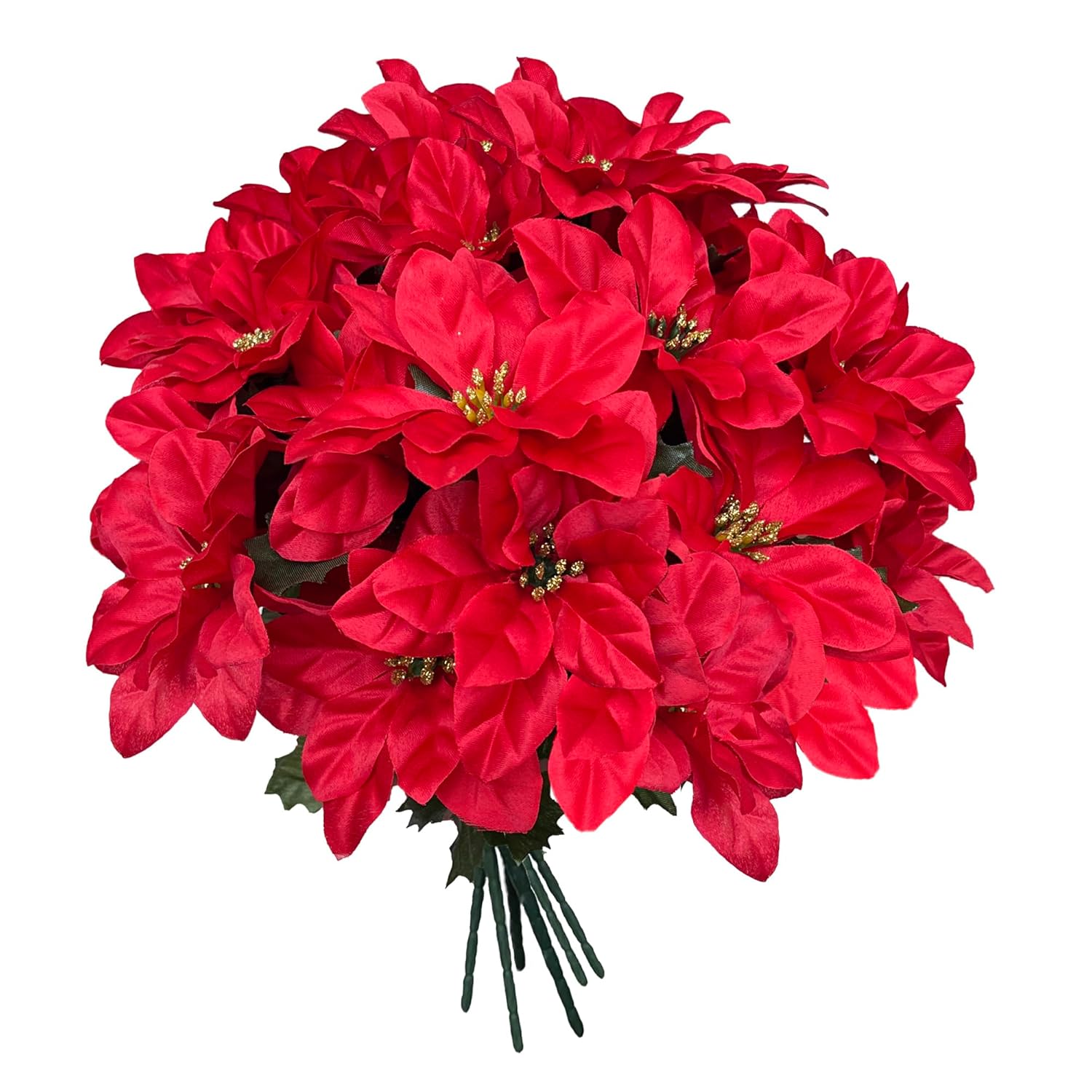 3 Pack Artificial Poinsettia Bushes – 9.8" Faux Red Poinsettia Bouquets With 7 Heads Each, Christmas Artificial Flowers For Holiday Tree, Table Centerpiece, Indoor Outdoor Décor, Diy Table Runner