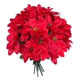3 Pack Artificial Poinsettia Bushes – 9.8" Faux Red Poinsettia Bouquets With 7 Heads Each, Christmas Artificial Flowers For Holiday Tree, Table Centerpiece, Indoor Outdoor Décor, Diy Table Runner