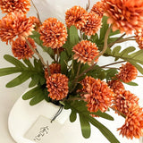 Pompon Mum Artificial Flower, High Quaulity Faux Silk Mini Chrysanthemum With Stems, Bulk Fake Wedding Filler Flowers For Diy Bouquet Centerpieces Arrangements Shower Decorations (6, Orange)