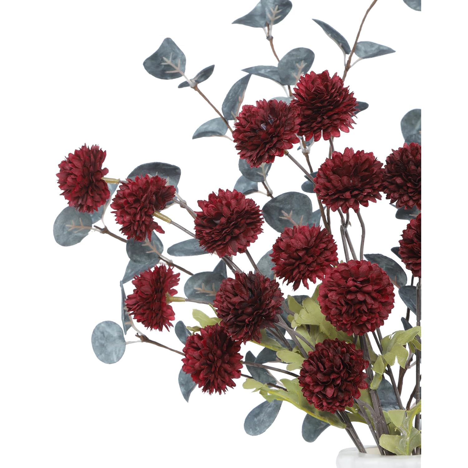 Artificial Flowers For Vase Kiku 8 Stems & 2 Eucalyptus,Fake Flowers Stems For Diy Wedding Bouquets Centerpieces Vase Home Table Kitchen Decorations
