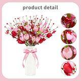 Valentine'S Day Gifts 12 Pack Artifcial Valentine Decorations 17 Inch Valentines Day Pink Picks With Red Tulip Pink Love Heart Berries For Valentine Wedding Anniversary Party Decor