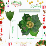 9In Christmas Flowers Large Glitter Magnolia Flowers Velvet Christmas Decorations Green Christmas Tree Ornaments Set Of 6 Giant Artificial Flowers With Stems For Xmas Tree Holiday