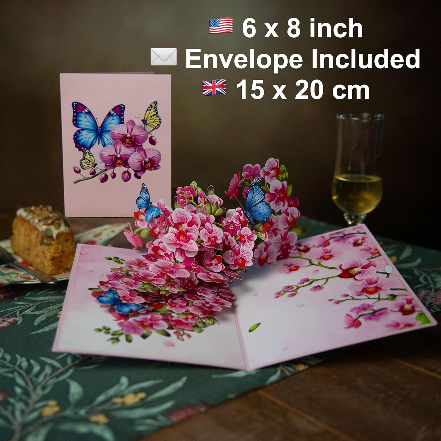 Pop Up Orchid And Butterfly Greeting Card For Birthdays, Thank You, Get Well, Mothers Day Or Any Occasion. By Devine Cards
