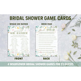 Wildflower Bridal Shower Games Set, 4 Games Includes He Said She Said, Would She Rather, What Is In Your Purse, Bride Feud, 50 Double-Sided Cards, Wedding Party Supplies -02