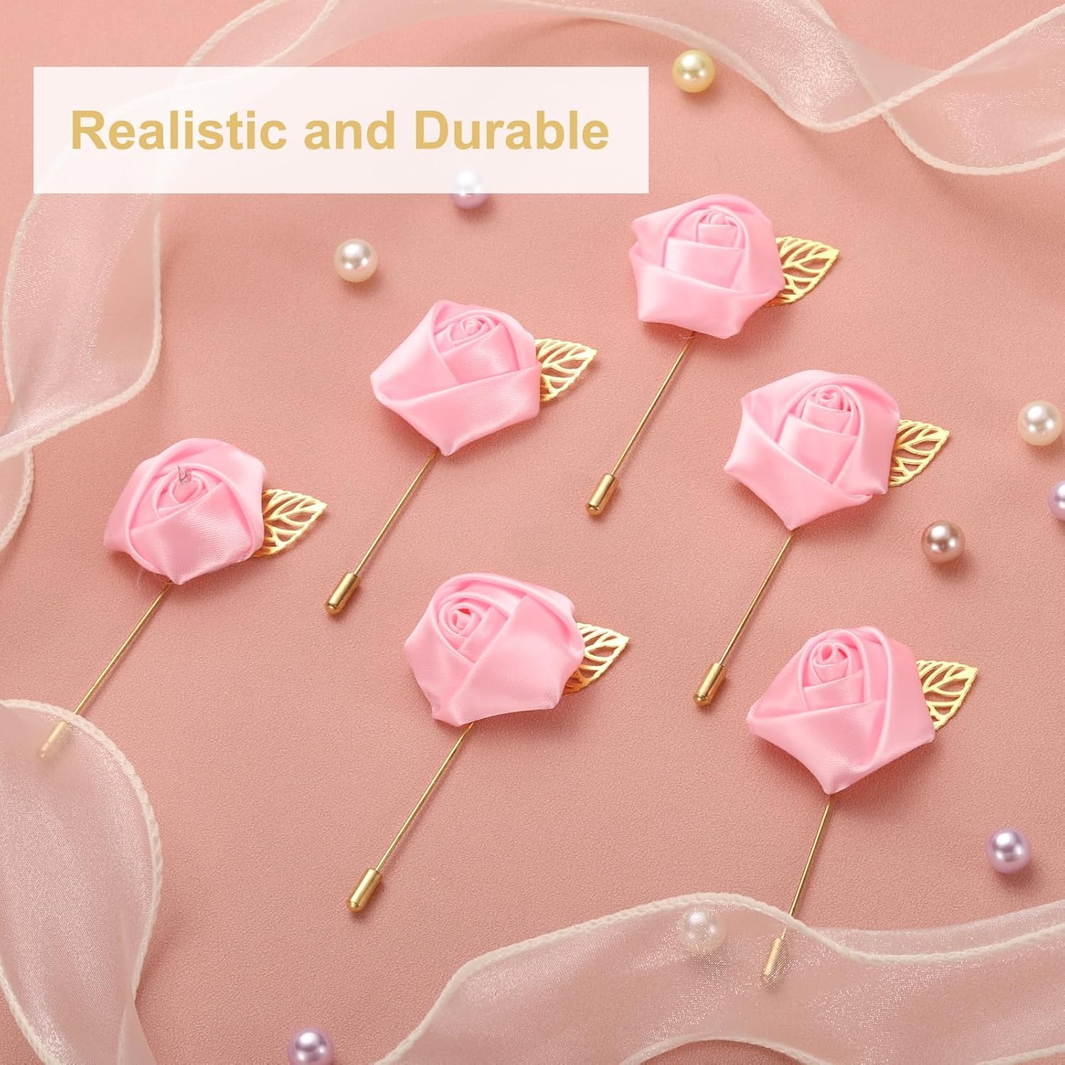 uxcell 24pcs Pink Rose Boutonnieres Flower Buttonholes Pocket Boutonnieres Pins for Wedding Ceremony Anniversary Prom Formal Dinner Party