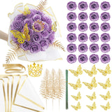 Artificial Glitter Roses - 24 Pack Diy Fake Shiny Floral For Crafts Wedding, Anniversary, Mother'S Day,Birthday And Valentine'S Day Lilac