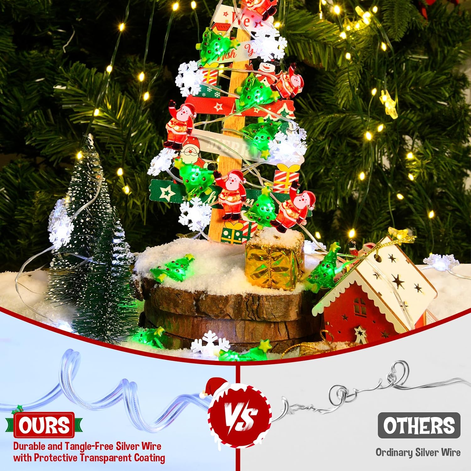 Christmas String Lights, Christmas Tree Santa Claus Snowflake Lights With Timer Twinkling Indoor Battery Operated 9.8Ft