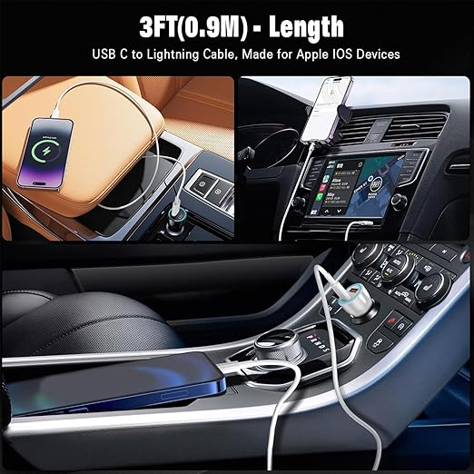 3FT USB C to Lightning CarPlay Cable Fast Charging iPhone Charger Cord