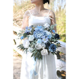 Blue Artificial Flowers Combo Set Fake Flower Leaf Box With Stemst For Diy Wedding Bridal Bouquet, Centerpieces, Home Decor, Floral Arrangement Decor(Blue)