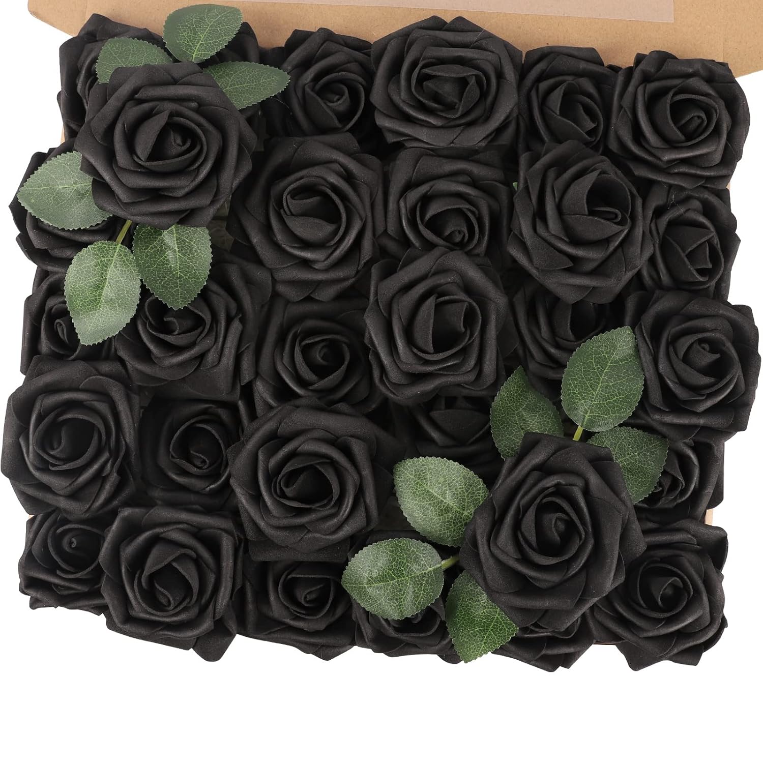 Artificial Black Rose Flowers 30Pcs Real Touch Fake Flowers With Stem Foam Roses For Diy Wedding Bouquet Gifts Table Centerpieces Party Bridal Shower Home Spring Valentines Day Decorations