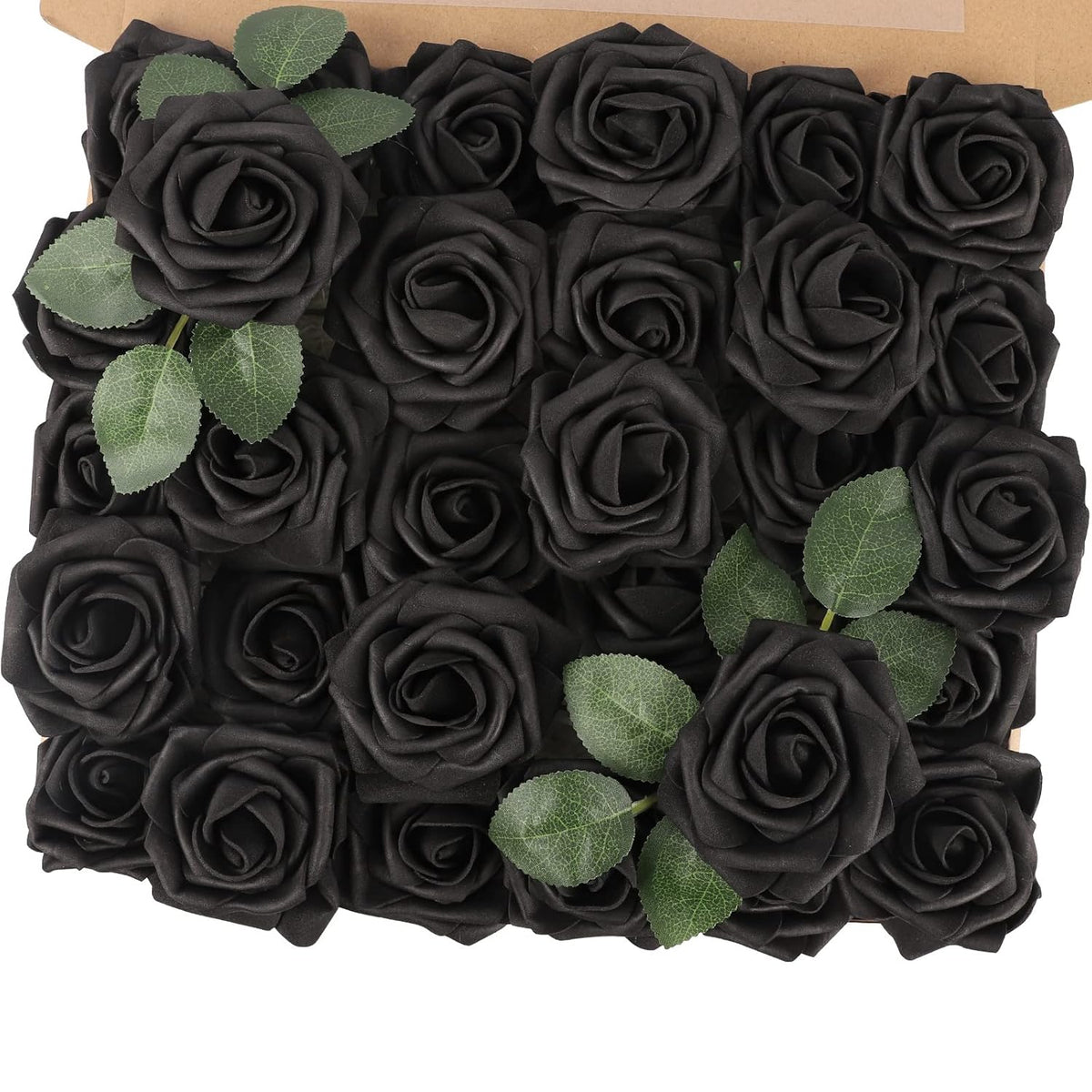 Artificial Black Rose Flowers 30Pcs Real Touch Fake Flowers With Stem Foam Roses For Diy Wedding Bouquet Gifts Table Centerpieces Party Bridal Shower Home Spring Valentines Day Decorations