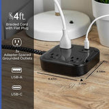 Surge Protector Power Strip with USB Ports 4 Ft Braided Extension Cord