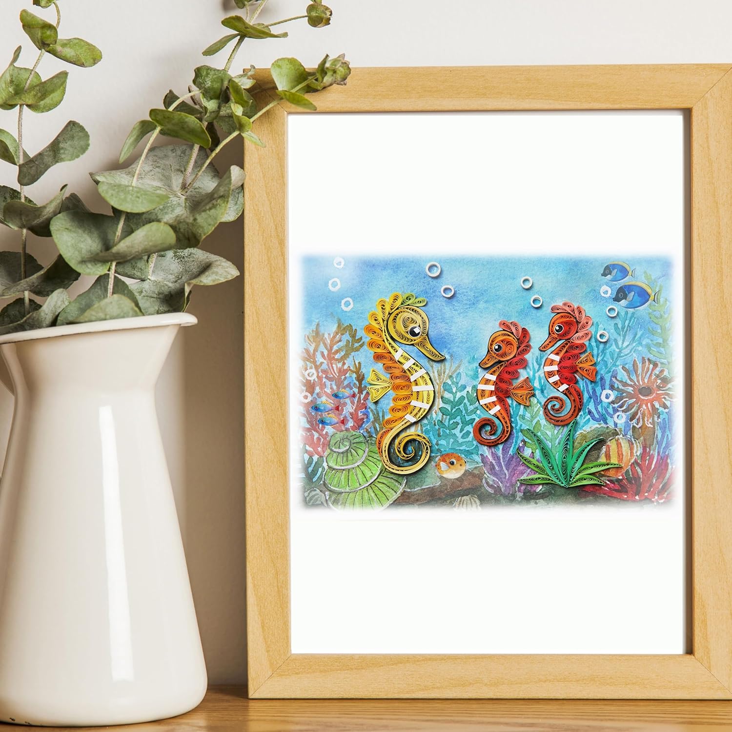 Happy Mothers Day Card, Animal Themed, Sea Life, Cute Quilling Cards For Mom Dad Kid Wife, Father Day, 3D Artful Greeting Card With Envelope (Seahorse)