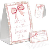 Advice For The Parents To Be Sign And 50 Baby Predictions And Advice Cards, Pink Bow Baby Shower Decorations, Advice For New Parents, Baby Shower Ideas, Gender Reveal Party Favors
