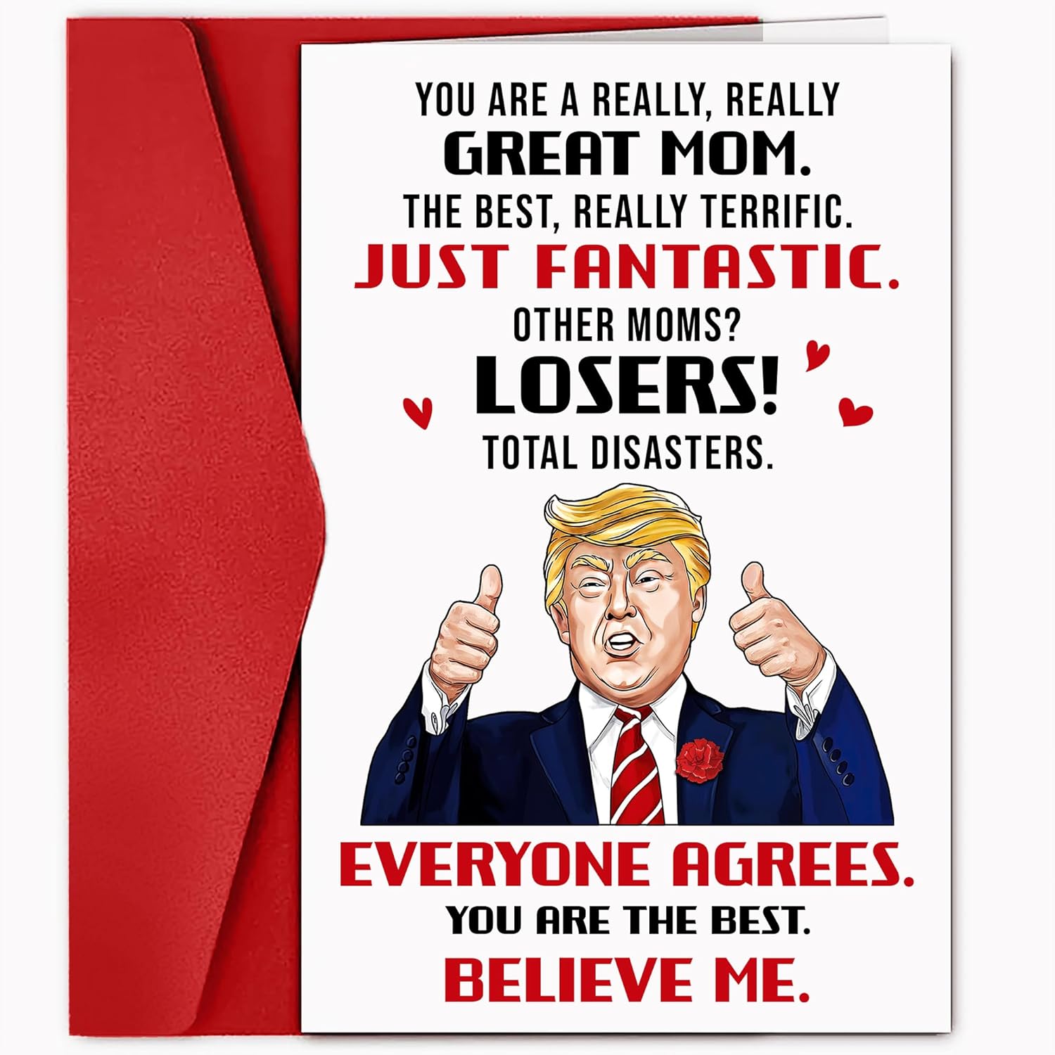 You Are A Great Mom Card - Funny Mom Birthday Card With Red Envelope From Daughter, Son, Or Grandchild Happy Birthday Cards For Mother Aunt Grandma Wife Women Mothers Day Birthday Gift