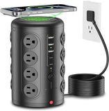 Power Strip Tower 16 Outlets 5 USB Ports 15W Wireless Charger 6FT Cord Black