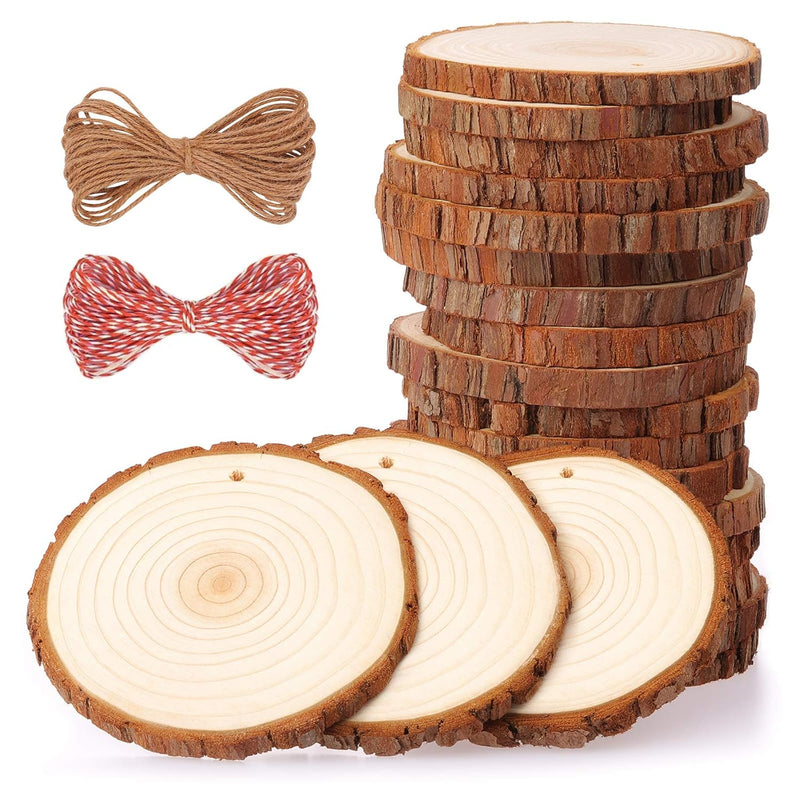 Natural Wood Slices 20 Pcs 3.5-4 Inches Craft Wood Kit Unfinished Predrilled W