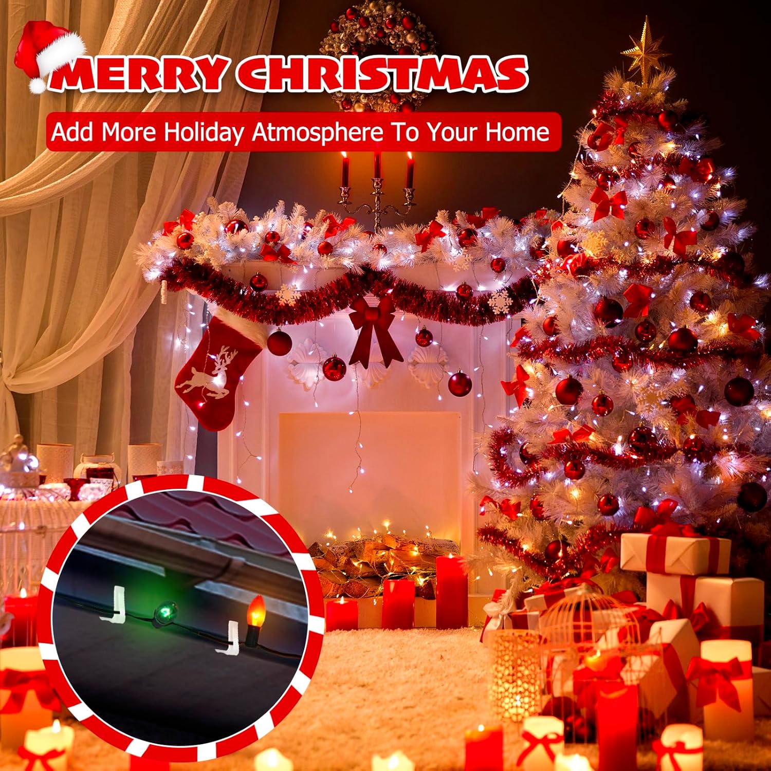 Christmas Light Hanger Clips, Fascia Board Clips, Deck Banister Light Clips, Plastic Holiday Light Clips For Christmas Fascia Board Roof Gutter Fence Eave Decoration (30 Pcs, 1 5/8")