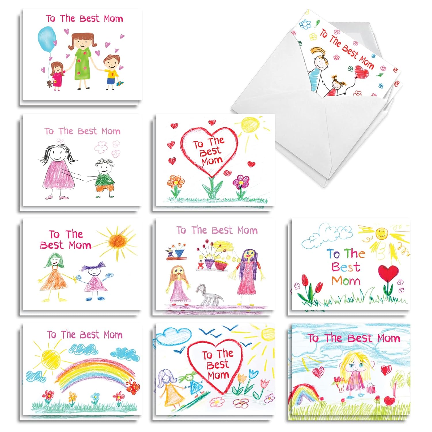 20 Assorted Mother'S Day From The Notecards Box Set 4 X 5.12 Inch With Envelopes (10 Designs, 2 Each) Son, Daughter - Love You Mommy Am10309Mdg-B2X10