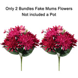 2 Bundles Artificial Fake Silk Chrysanthemum Flowers Bouquets Faux Flower With Long Stems, Autumn Bouquet Flowers Wedding Party Home Decor(Not Included A Pot (Red)