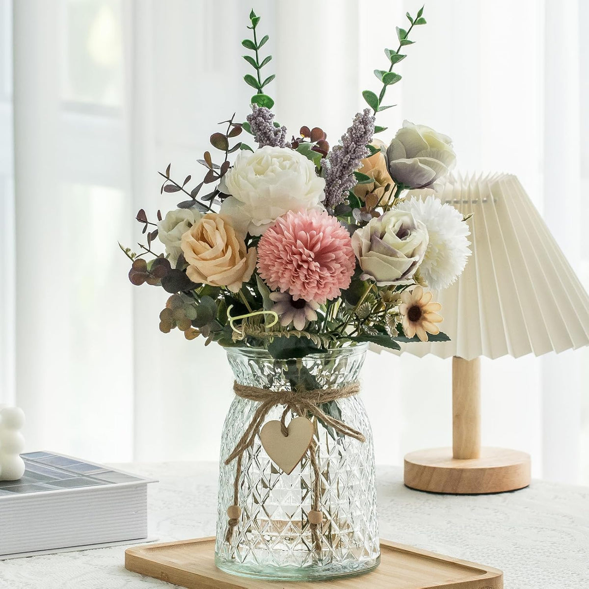 Fake Flowers With Vase, Faux Peony Silk Flowers For Home Decor,Fake Flowers With Vase For Coffee Table Decor,Living Room Bathroom Plant Decor, Centerpiece Table Decorations
