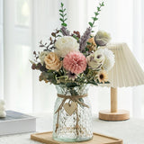 Fake Flowers With Vase, Faux Peony Silk Flowers For Home Decor,Fake Flowers With Vase For Coffee Table Decor,Living Room Bathroom Plant Decor, Centerpiece Table Decorations