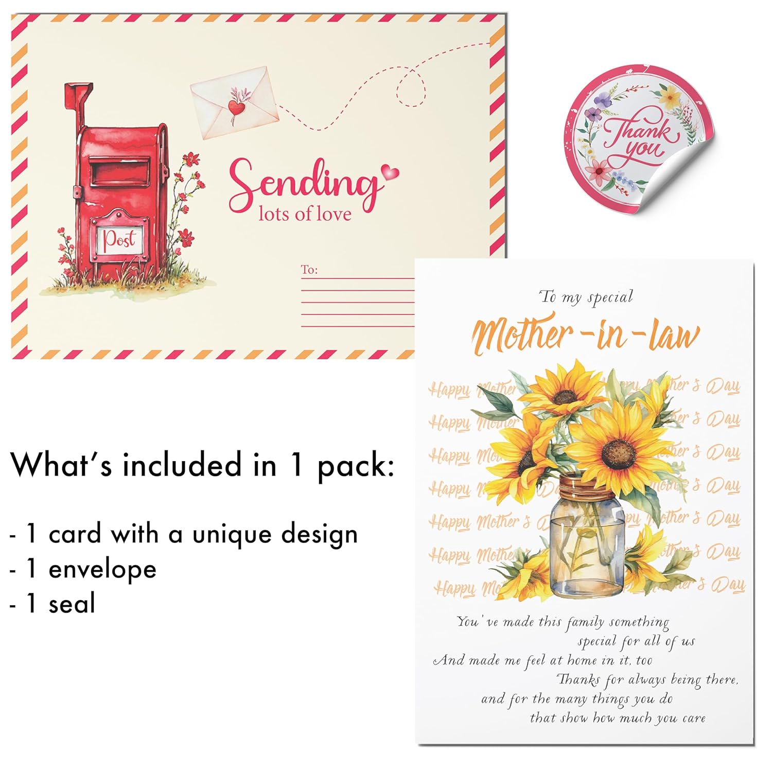 Happy Mothers Day Card Mother In Law, Mothers Day Card For Mother In Law With Envelope And Seal, Mothers Day Card For Boyfriends Mom